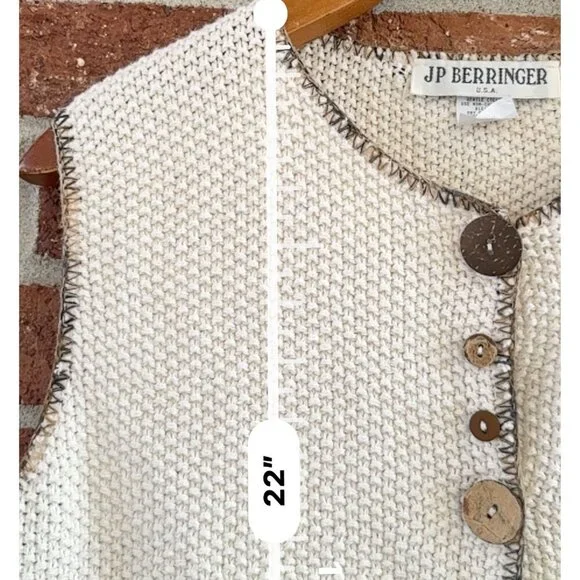 Vintage JP Berringer USA Cotton Sweater Vest Button Front Cream Size L - Picture 10 of 11